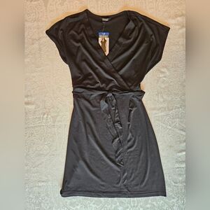 Nicole Miller Original Women's Short-Sleeve Faux Wrap Dress, Black, Large, NWT